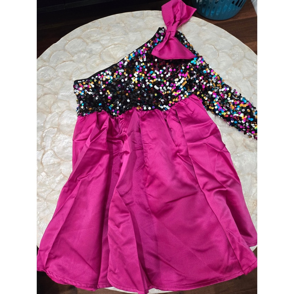 Shein Kids Girls Party Dress Sequin One‎ Shoulder Pink Dress Size 9Y